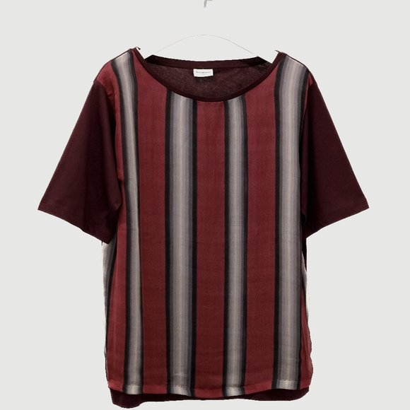 Dries Van Noten Burgundy Striped Silk Tee - Picture 1 of 7